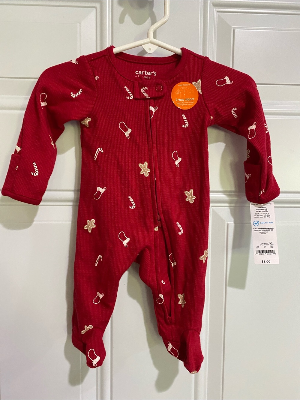 Carter's Red Ribbed Holiday Print Footed One-Piece